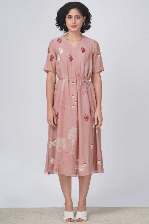 Hakoni print dress in cotton chanderi