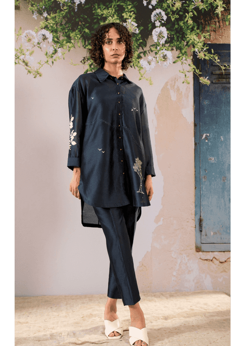 Discharge Print  Oversized Shirt And Pant Set In Chanderi