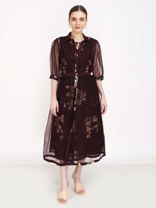 Petal Printed Slip Dress with Organza Overlay