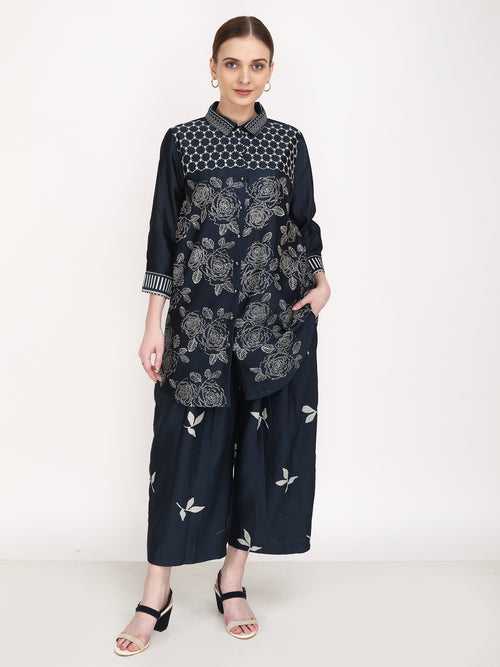 Multi Block Print Front Open Shirt with Pants