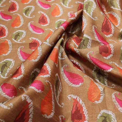 Tusser Silk Fabric Material with Colorful Paisley Print