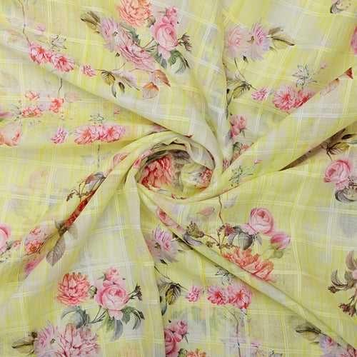 Gorgeous Linen Flower Print Fabric with Decorative Floral Design