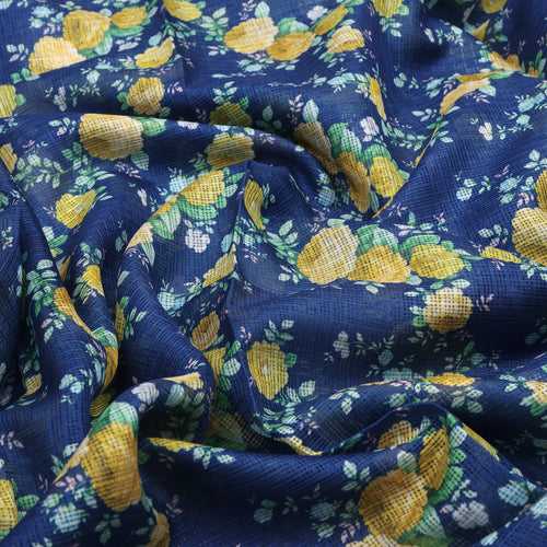 Gorgeous Ditsy Flower Bunch Digital Print on Classy Green-Yellow-Blue Kota Doria Fabric