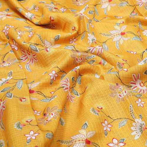 Gorgeous Kota Doria Digital Print Fabric with Decorative Floral Leaves
