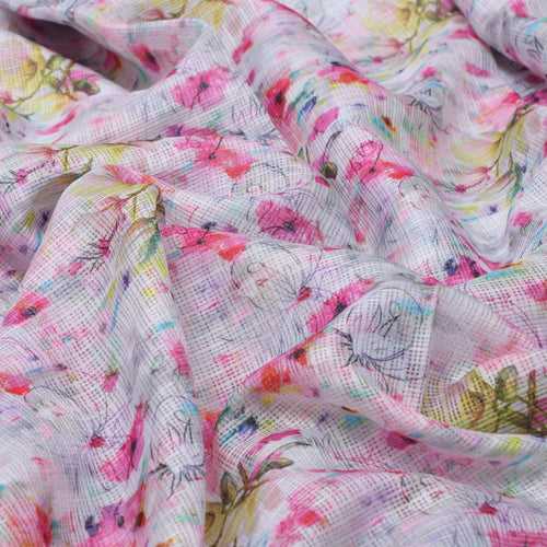 Stunning Multicolor Flower Digital Print on Elegant Kota Doria Fabric Material