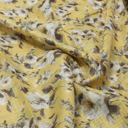 Gorgeous Floral and Leaves Digital Printed Kota Doria Fabric