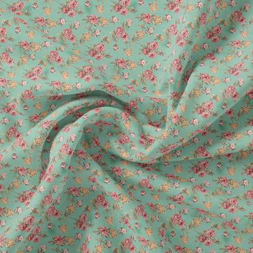 Teal Flower Weightless Printed Fabric