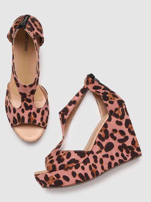 Animal Print T-Strap Wedges