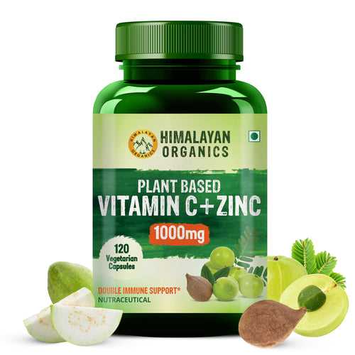 Himalayan Organics Plant Based Vitamin C with Zinc (120 Capsules) As Amla Extract - Glowing Skin & Immunity