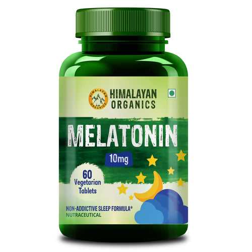 Himalayan Organics Melatonin 10 MG Healthy Sleep Cycle | Helps Stress & Anxiety Relief | Improve Concentration | Non-Habit Forming - 60 Veg Tablets