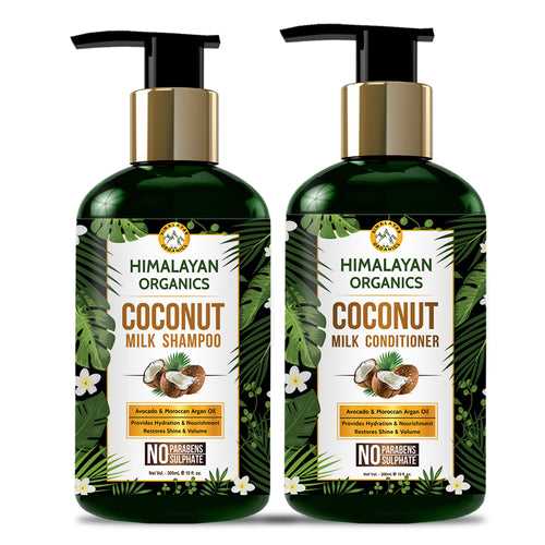 Himalayan Organics Coconut Combo Pack for Nourished Hair & Skin | Coconut Milk Shampoo (300 ml) | Coconut Milk Conditioner (300 ml)