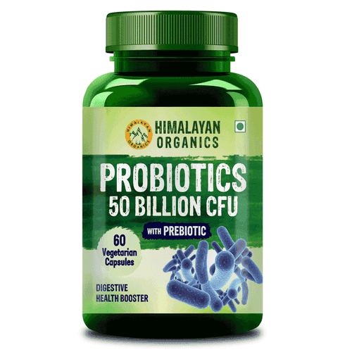 Himalayan Organics Probiotics Supplement 50 billion CFU with Prebiotics 150mg for Digestion, Gut Health & Immunity - 60 Veg Capsules