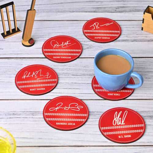Cricket Themed Coaster Set of 6 with Proper Coaster Stand | Perfect For Tea And Coffee Cups