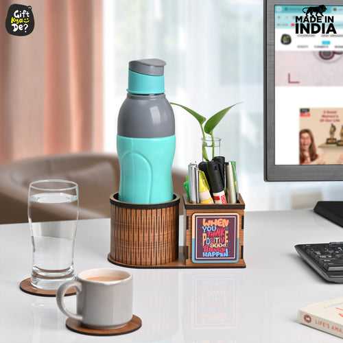 Test Tube Planter With Wooden Water Bottle Holder, Wooden Pen Stand & Coasters | Corporate Gifts | Eco-Friendly