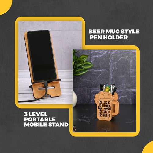 Mobile Stand & Beer Mug Style Pen Holder Combo | Gift For Beer Lover | Desk Accessories