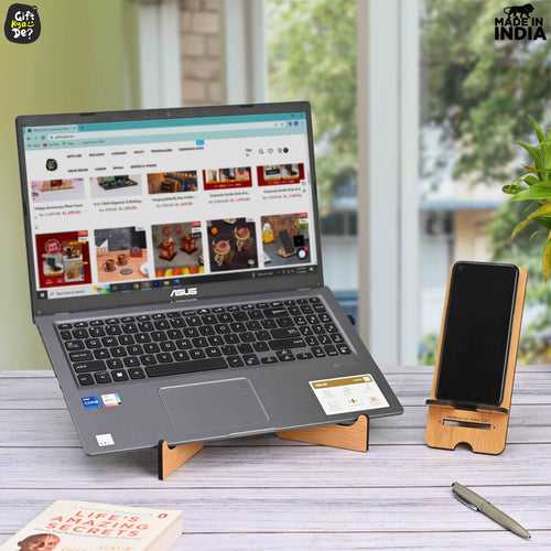 Cross Laptop Stand For Desk With Mobile Stand | Portable Easy to Carry | Compatible with All (2 pc Combo Pack) (eco Friendly)