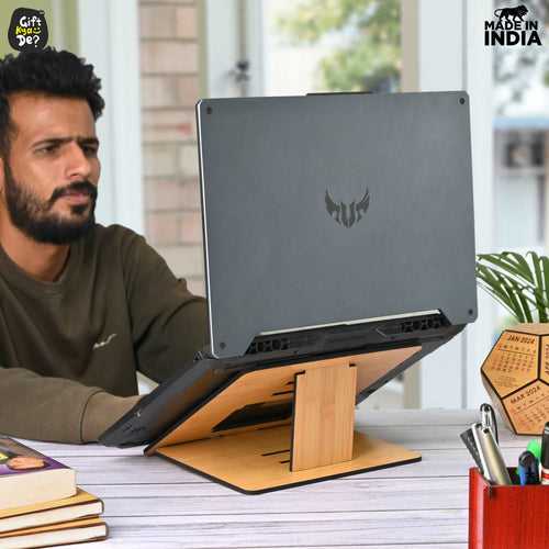 Wooden Foldable Portable Laptop Stand With 3 Level Adjustable Stand | Laptop Accessories | Gadget 2024