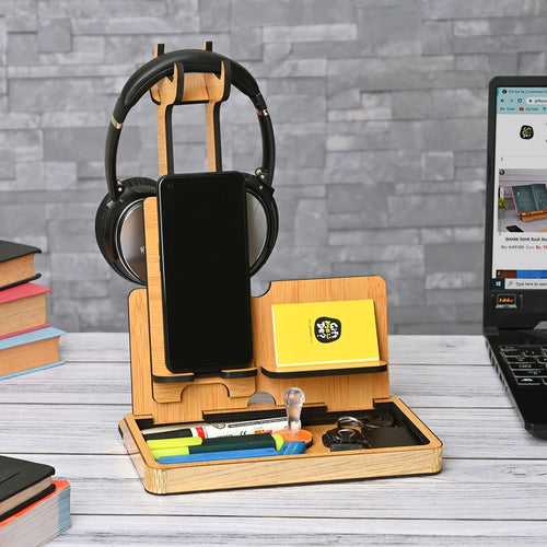 Headphone Holder for Gamers Music Lovers, Portable Desk Organizer with Mobile Phone Stand Compatible with All Headphones Size