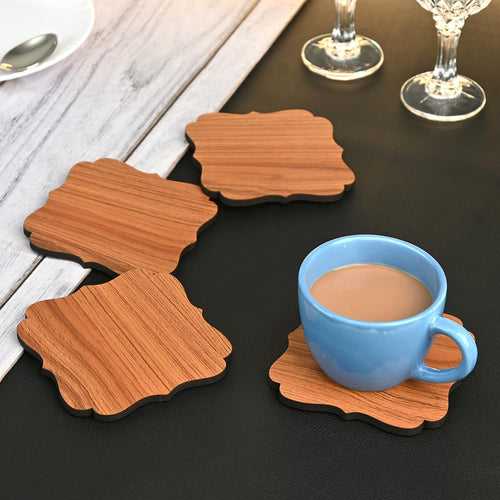 Coaster Set Maharaja & Natural Design | Premium Wooden Table Coasters with Anti Slip Grip | 4 pc Wooden Coasters (4 x 4 inch)