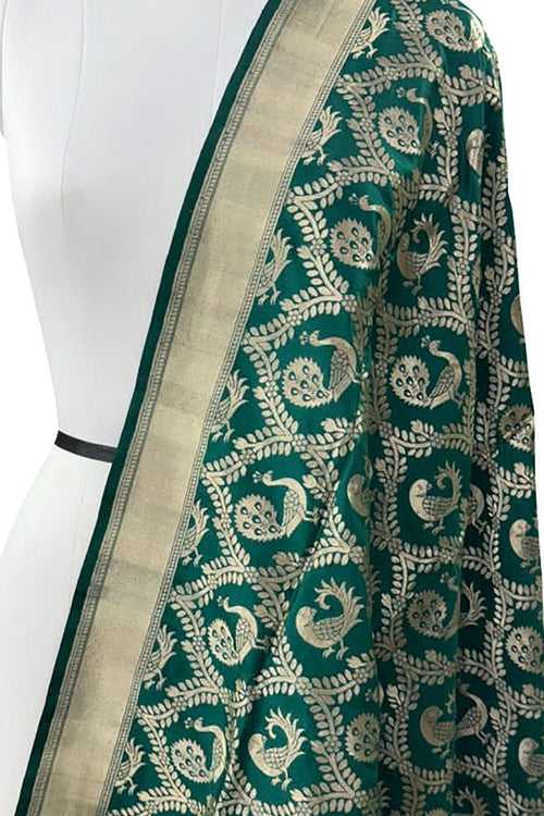 Green Banarasi Handloom Pure Katan Silk Dupatta