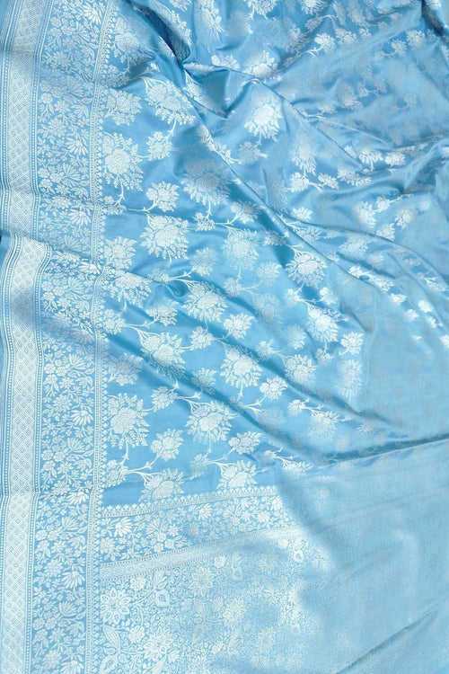 Elegant Blue Banarasi Silk Saree with Silver Zari