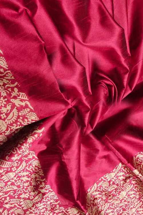 Chic Pink Chattisgarh Handloom Semi Raw Silk Saree