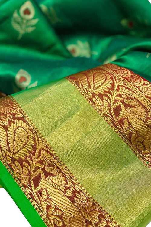 Green Chanderi Handloom Pure Katan Silk Saree