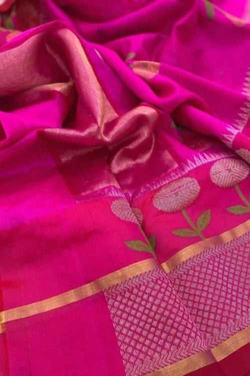 Pink Chanderi Handloom Pure Katan Silk Saree