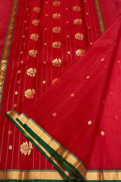 Stunning Red Chanderi Handloom Silk Saree