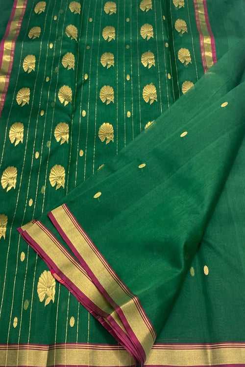 Green Chanderi Handloom Pure Katan Silk Saree