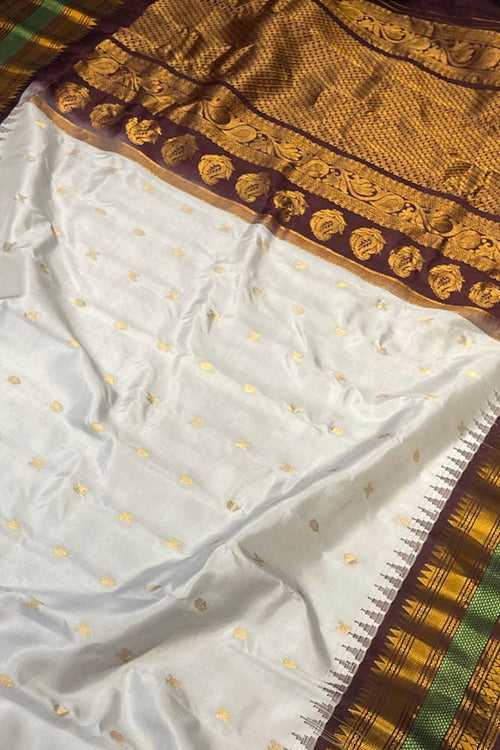 Off White Gadwal Handloom Pure Silk Saree