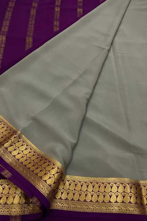 Black And Purple Mysore Handloom Pure Crepe Silk Saree