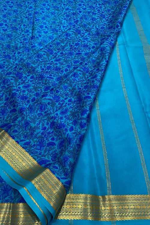 Blue Mysore Handloom Crepe Saree with Digital Print