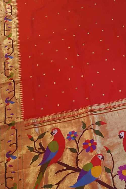 Red Paithani Silk Saree with Heavy Border