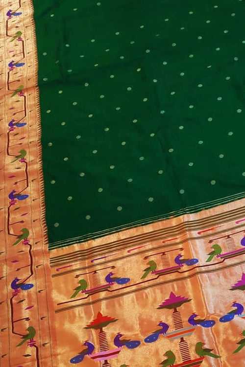 Green Paithani Silk Saree with Heavy Border