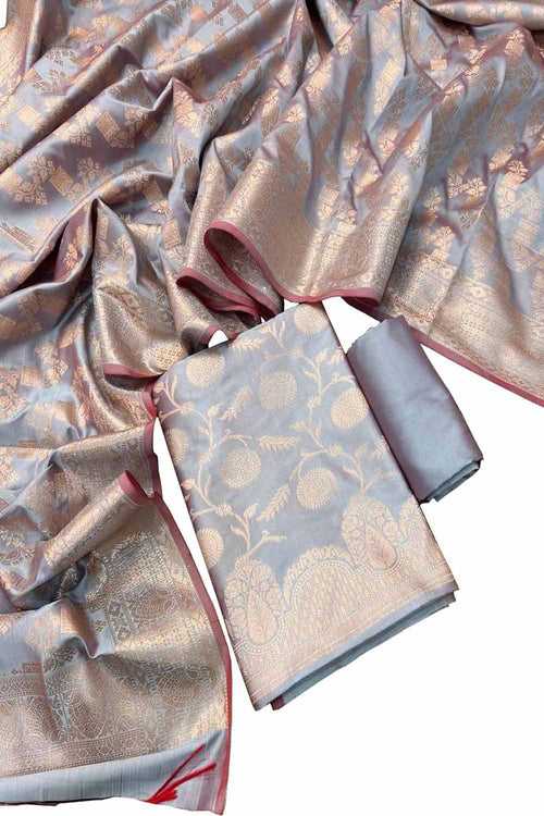 Elegant Grey Banarasi Silk Suit Set