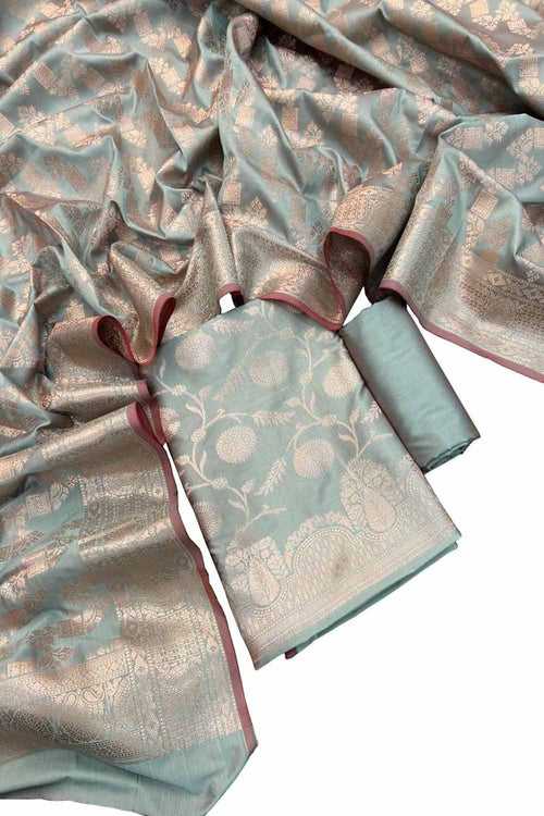 Green Banarasi Soft Silk Suit Set - Elegant and Luxurious