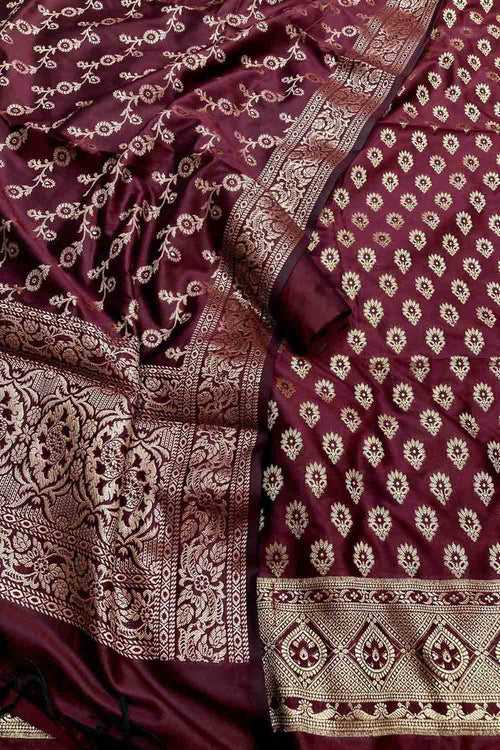 Elegant Maroon Banarasi Silk Suit Set