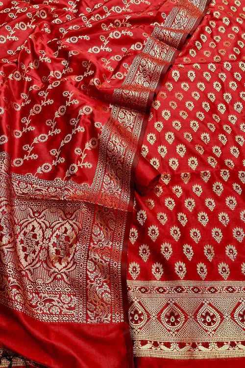 Elegant Red Banarasi Silk Suit Set
