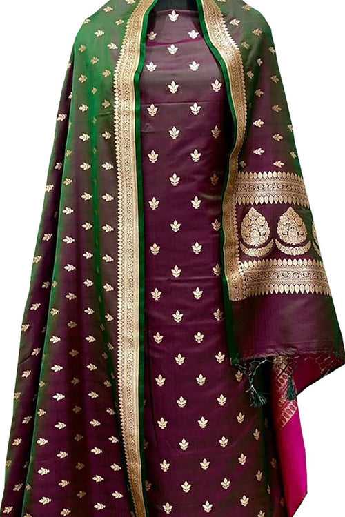 Elegant Maroon & Green Banarasi Silk Suit Set