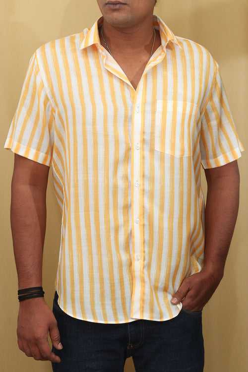 Sunshine Yellow Wrinkle Free Cotton Linen Digital Printed Shirt