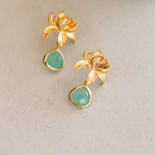 Wild Lotus and Blue Dangler Earring