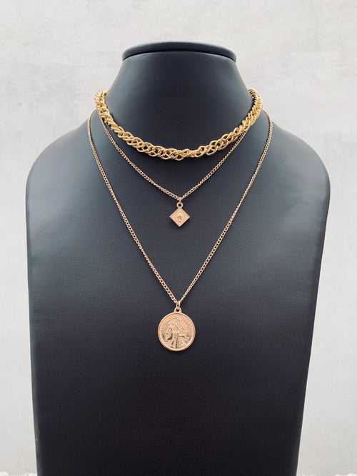 Coin diamond and twisted Layered necklace