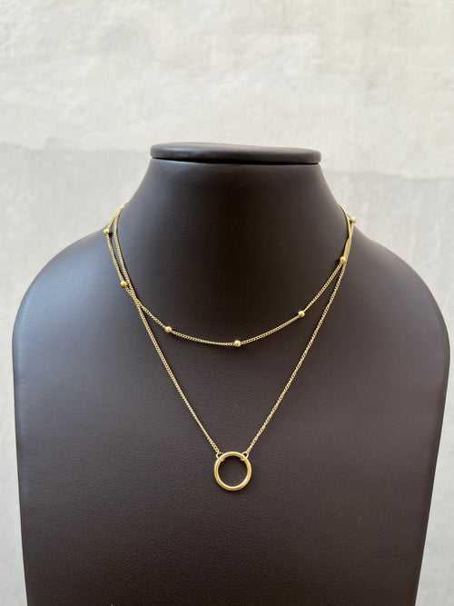 Hollow circle and ball chain layered  Necklace