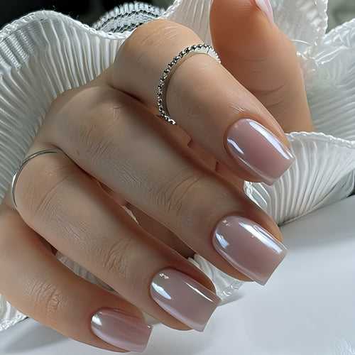 Glossy White Pearl Artificial Press on Fake Nails Set- RTS (Pack of 24 nails)