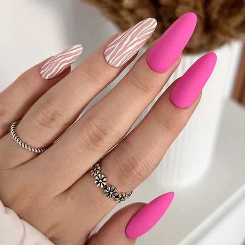 Matte Pink Swirls Press on Fake Nails // tns899