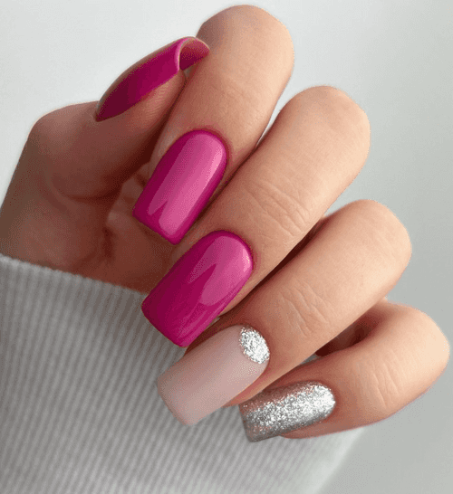 Glossy  Pink French Press on Fake Nails // tns861