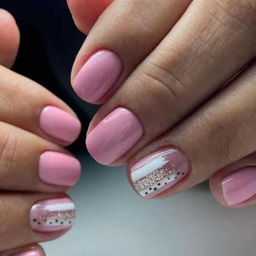 Glossy Light Pink Strips Press on Fake Artificial Nails / tns810