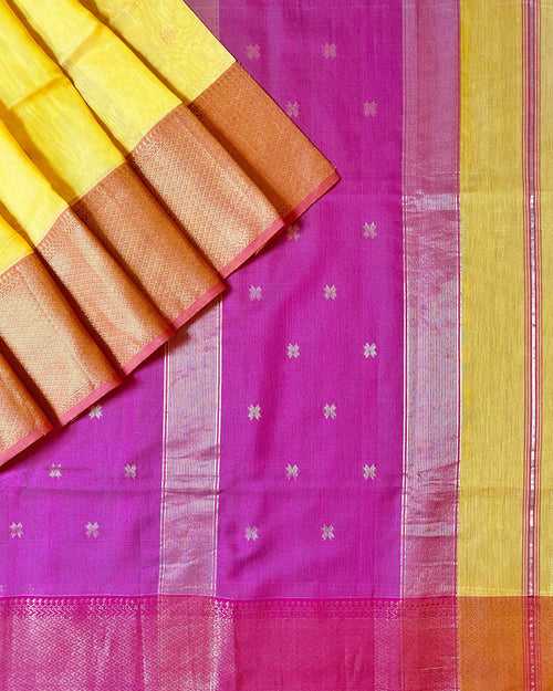 Yellow Pink Maheshwari Saree: Timeless Elegance from Kaushika Sarees