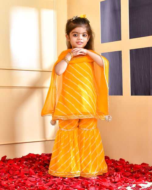 Yellow Leheriya Kurta Sharara Set by style triggers